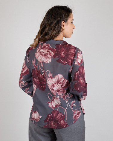 Blusa con stampa floreale grigia