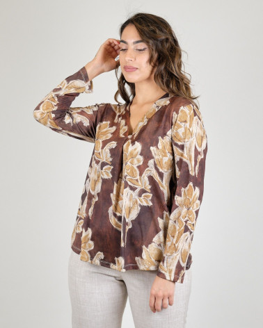 Blusa con stampa marrone