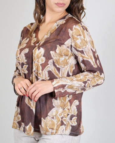 Blusa con stampa marrone