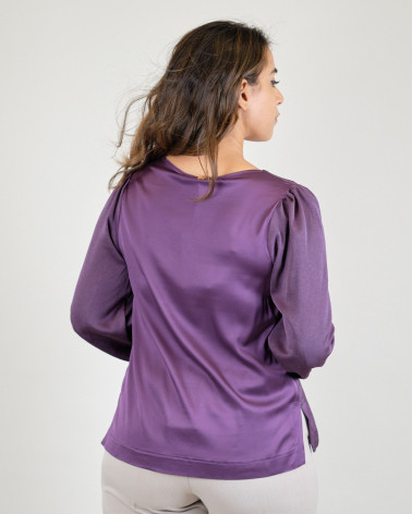 Blusa bimaterica con manica lunga