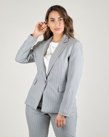 Blazer monopetto gessata lurex