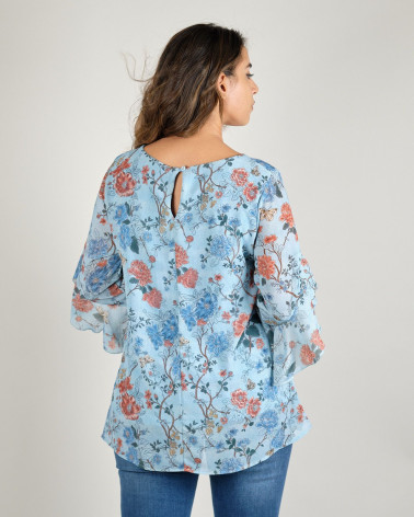 Blusa floreale con rouches