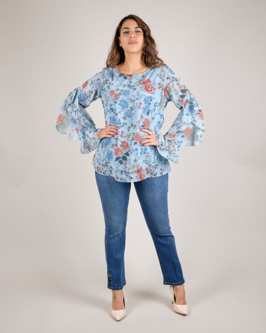 Blusa floreale con rouches