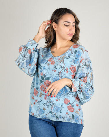 Blusa floreale con manica a sbuffo