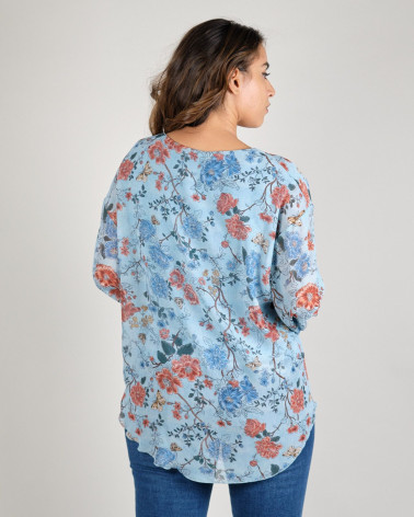 Blusa floreale con manica a sbuffo