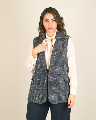 Gilet doppiopetto in tweed blu