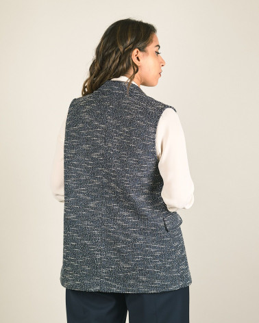 Gilet doppiopetto in tweed blu