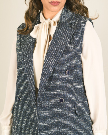 Gilet doppiopetto in tweed blu