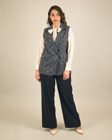 Gilet doppiopetto in tweed blu