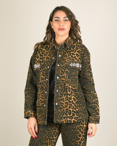 Giacca in denim leopardato