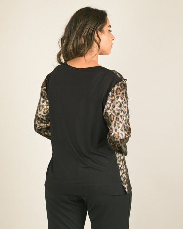 Maglia in raso animalier con fiocco