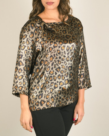 Maglia in raso animalier con fiocco