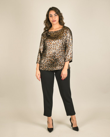 Maglia in raso animalier con fiocco