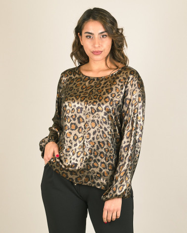 Blusa in raso animalier