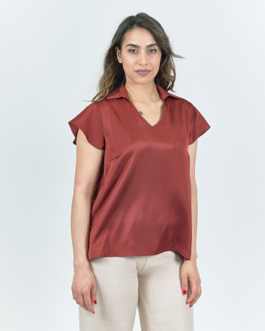 BLUSA IN SATIN CON COLLETTO