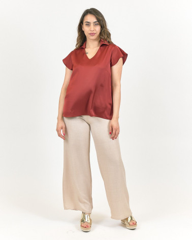 BLUSA IN SATIN CON COLLETTO