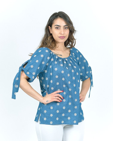 BLUSA IN DENIM CON RICAMO IN FIORI