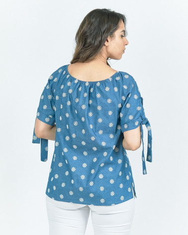 BLUSA IN DENIM CON RICAMO IN FIORI