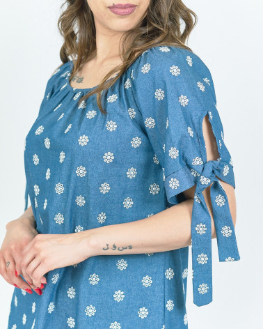 BLUSA IN DENIM CON RICAMO IN FIORI