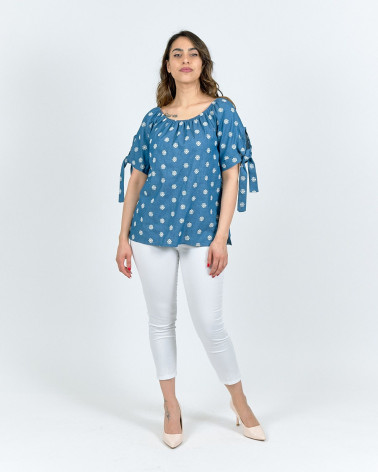 BLUSA IN DENIM CON RICAMO IN FIORI