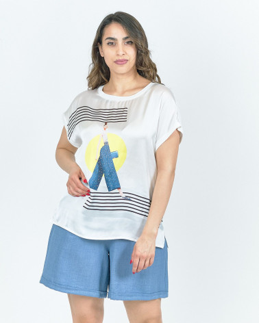 T-SHIRT CON STAMPA DENIM