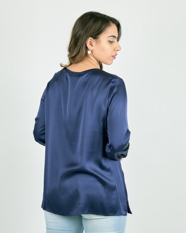 CAMICIA BLU IN RASO