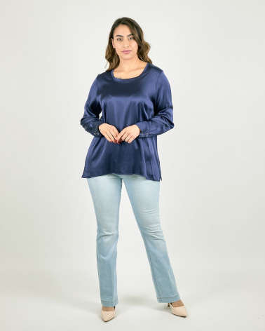 CAMICIA BLU IN RASO