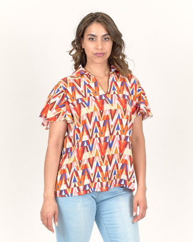 BLUSA CON COLLETTO IN FANTASIA GEOMETRICA