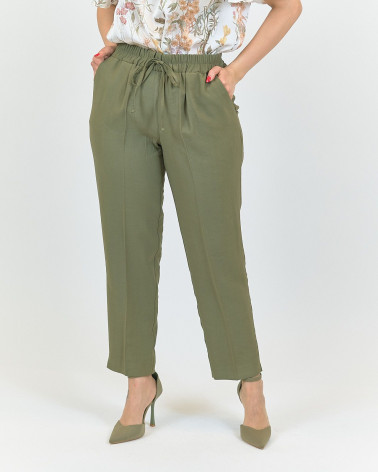 PANTALONI VERDE MILITARE IN VISCOSA