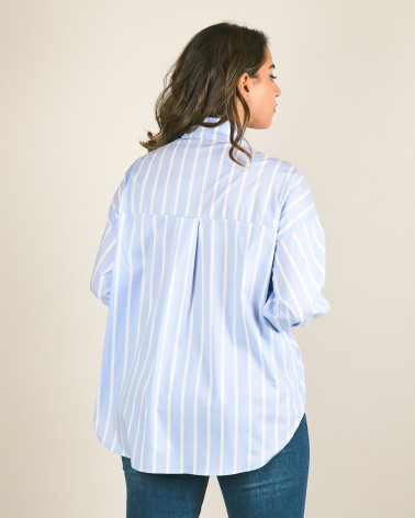 Camicia over celeste in cotone a righe