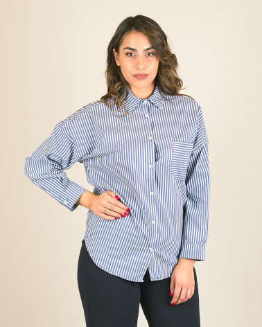 Camicia blu in cotone a righe