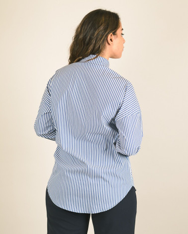 Camicia blu in cotone a righe