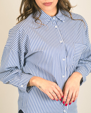 Camicia blu in cotone a righe