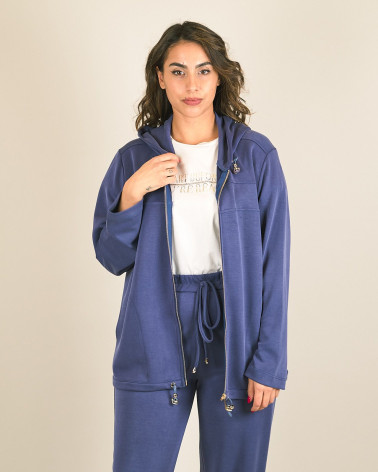 Felpa con zip e cappuccio in scuba blu