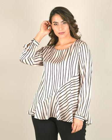 Blusa avorio svasata in raso con righe