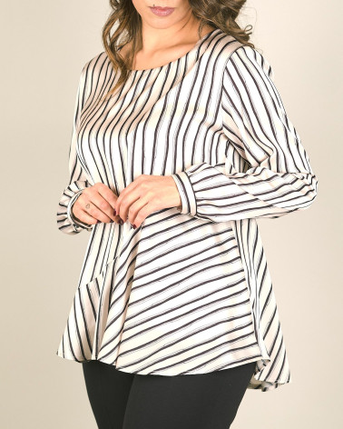 Blusa avorio svasata in raso con righe