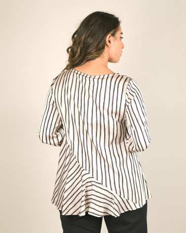 Blusa avorio svasata in raso con righe