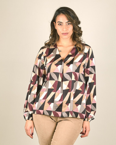 Blusa in stampa geometrica con scollo a V