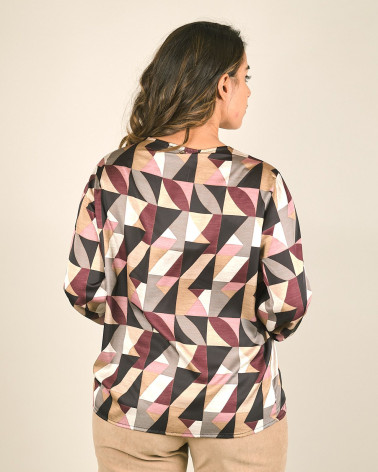 Blusa in stampa geometrica con scollo a V