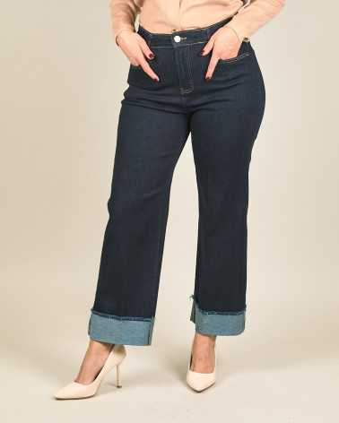 Jeans cropped in denim scuro con risvolto