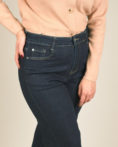 Jeans cropped in denim scuro con risvolto