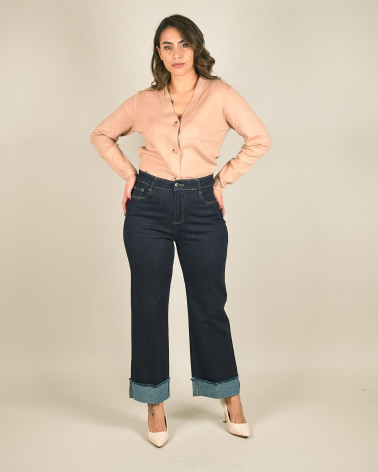 Jeans cropped in denim scuro con risvolto