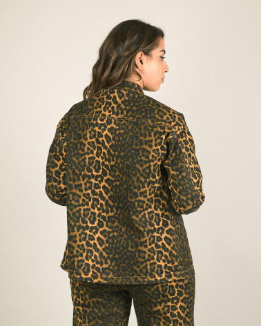 Giacca in denim leopardato