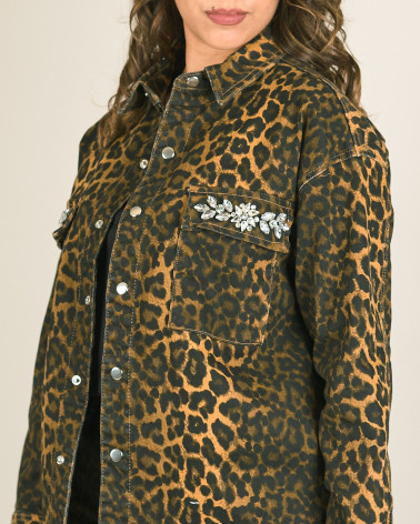 Giacca in denim leopardato