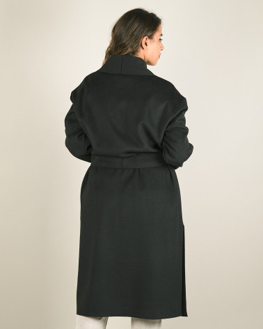 Cappotto vestaglia in panno con spilla a fiocco