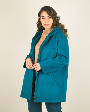 Cappotto in velour con zip e cappuccio