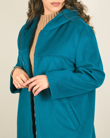 Cappotto in velour con zip e cappuccio