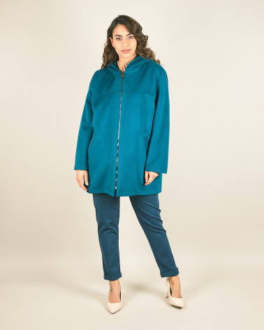 Cappotto in velour con zip e cappuccio