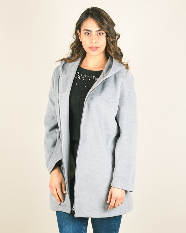 Cappotto in velour con zip e cappuccio