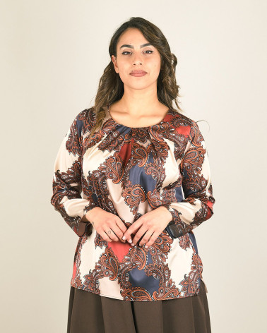 Blusa in raso con stampa astratta